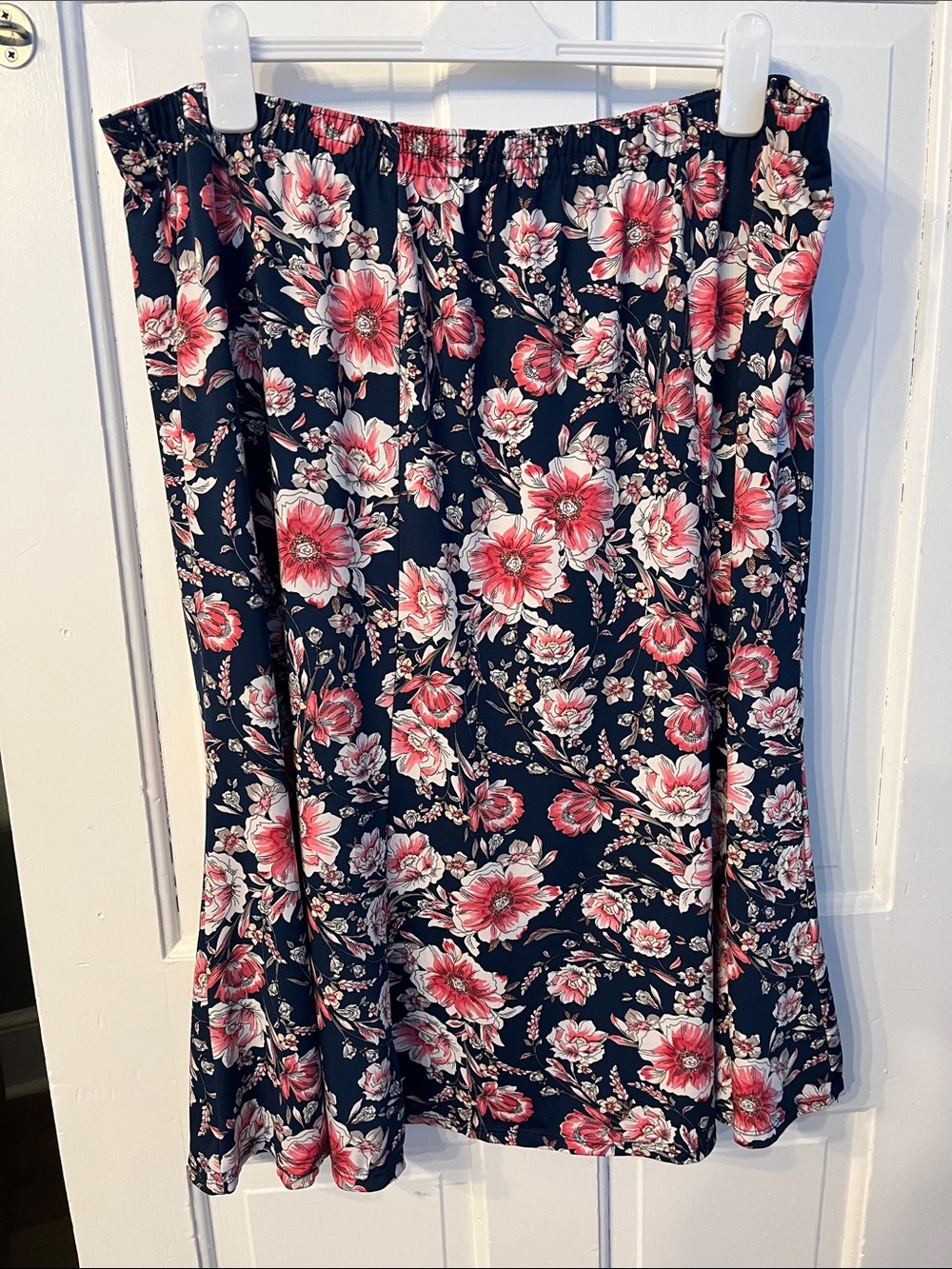 Southern Lady Floral Skirt Navy Pink Midi size 3X